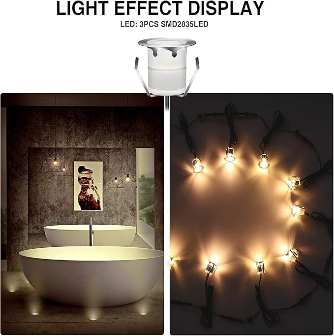 Low Voltage LED Recessed Deck Lighting KitStainless Steel Waterproof Recessed Wood Decking Stairs Garden Yard Patio Decor Lamp Outdoor Warm White LED Lighting Pack of 10