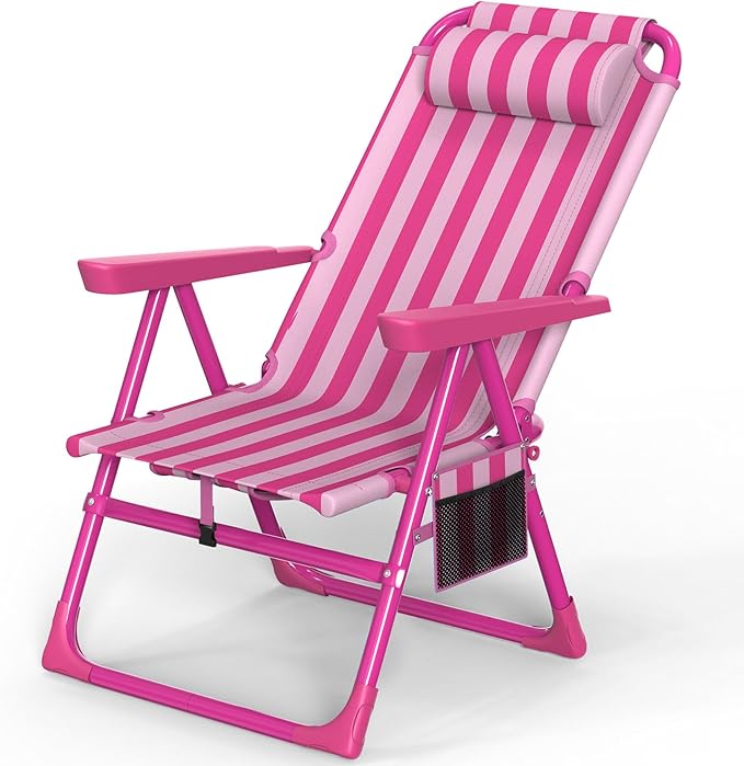 Slendor Backpack Beach Chair 6-Positions Beach Chairs for Adults with Cooler Bag Reclining Beach Chair with Cup Holder Folding Camping Chair for Outside