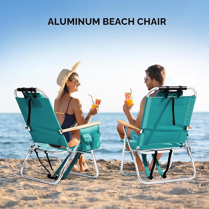 VINGLI Aluminum 13 Backpack Beach Chair – Tall Beach Chairs for Adults Portable with Adjustable Straps 3-Position Reclining Cup Holder High Lightweight Beach Chairs for Beach