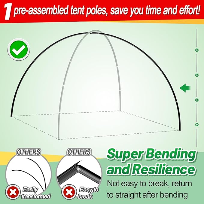Aluminum Tent Poles Replacement - Pre-Assembled Tent Poles Stakes Fits Both Female and Male Ends - Lightweight Tent Pole Repair Kit for Hiking Camping Backpacking Tent 16FT 3IN