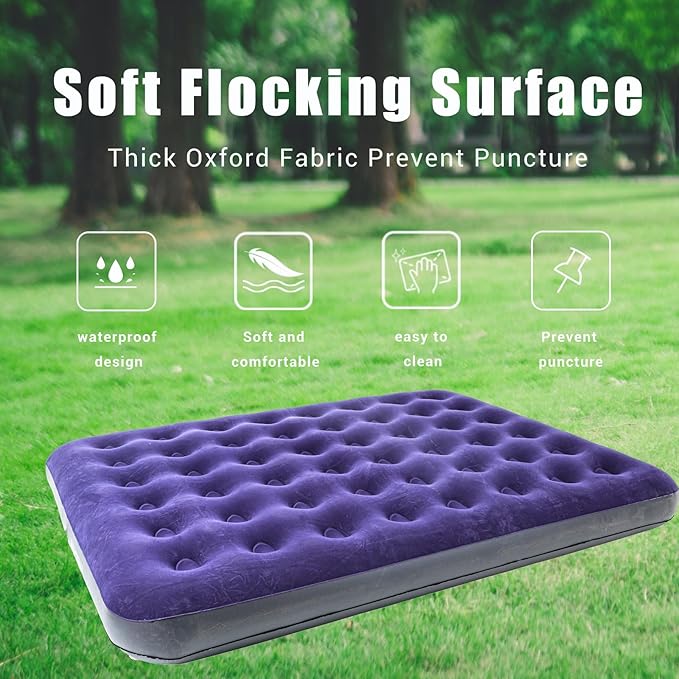 Queen Size Double Camping Air Mattress Bed with Air PumpInflatable Mattress80x 60Thickened Portable Blow Up Air MattressTravel Sleeping Bed Pad for Camping Home Hiking