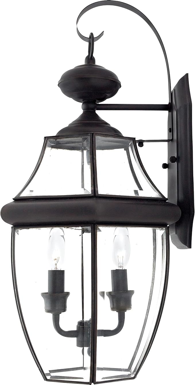 Quoizel Newbury 20 Outdoor Wall Lantern 2-Light Medici Bronze with Clear Beveled Glass E12 Base French Country Style