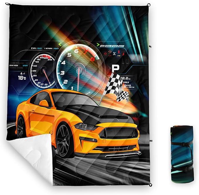 Axolotl Racing Car Lightweight Travel BlanketCooling Car Camping BlanketBoys Extremly Gaming Packable Portable Outdoor BlanketDashboard Wheel Flag Travel Blanket for HikingTravelingCampingYellow