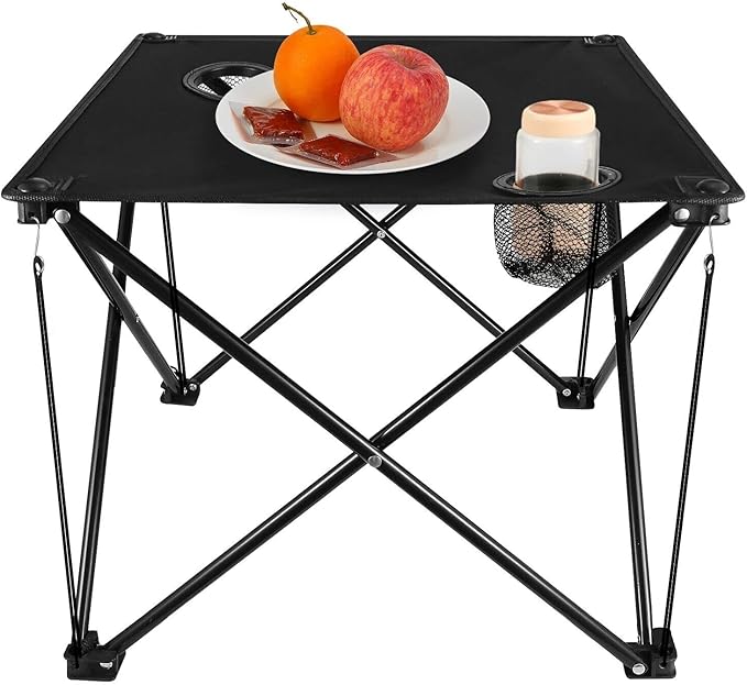 Camping Table Folding Portable Carrying Bag 2 Cup Holders Outdoor Hiking Fishing