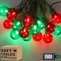 100 LED 50Ft Globe Christmas Lights Outdoor Round G30 Christmas Small Balls Lights Connectable Waterproof for Patio Backyard Eaves Tree Porch Indoor Outdoor (Red and Green)