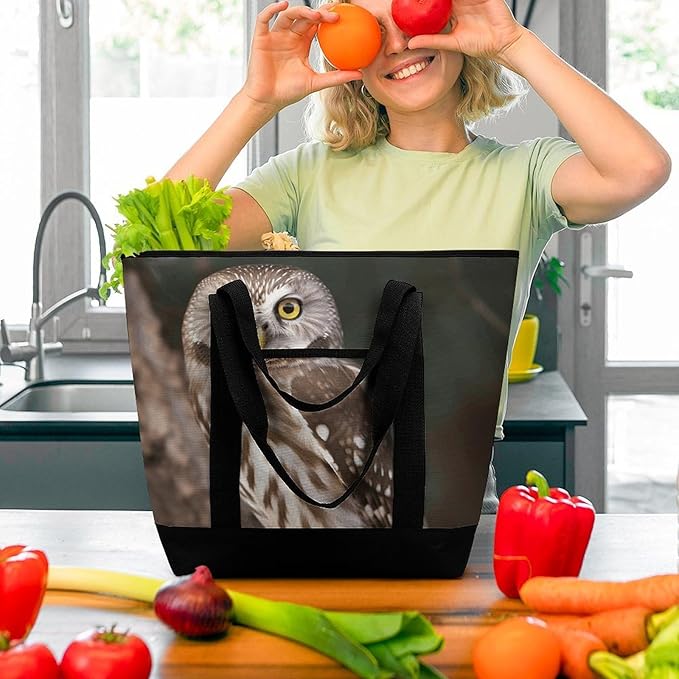 Insulated Shopping BagLarge Reusable Cooler Bags Wildlife Animal Owl Printed Foldable Shopping BagTravel Waterproof Shoulder Bag