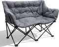 Double Camping Chair Heavy Duty Oversized Padded Loveseat for Adults 2 Person Outdoor Portable Camping Chairs for Lawn Backyard Fishing Trip Support 600lbs Grey