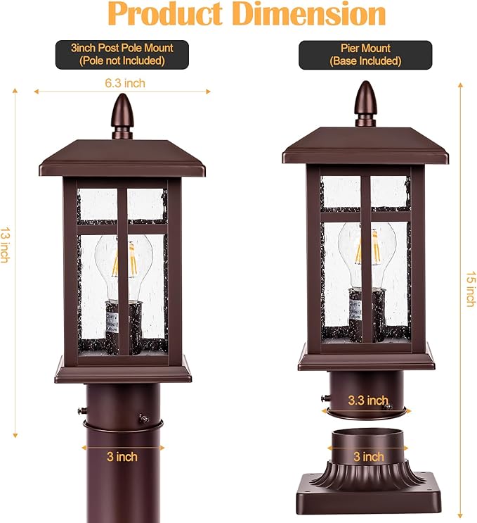 Bronze Post Lights Dusk to Dawn 2 Packs Outdoor Post Mount Outdoor Light Fixtures Bronze Patio Pole for Lights Waterproof Exterior Lamp Post Light Fixture for Path Garden Yard Patio