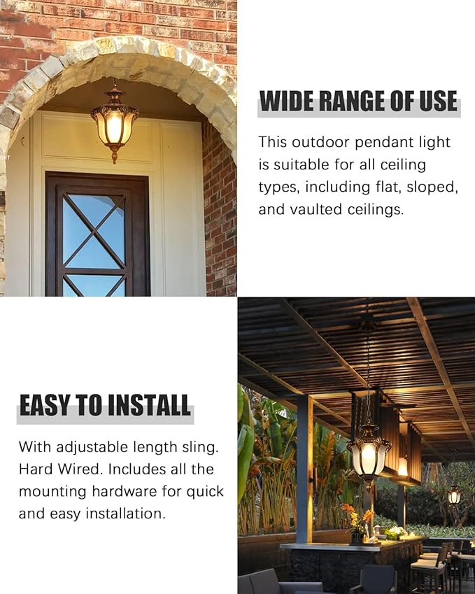 Rustic Victorian E26 Exterior Ceiling Pendant Light American Outdoor Waterproof Chandelier Garden Corridor Grape Frame Pavilion Bronze Hanging Light Adjustable Suspension Lighting Fixture