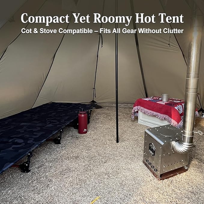MC TOMOUNT 3.6lb Ultralight Hot Tent with Stove Jack 4 Season 1-2 Person Tipi Backpacking Tent for Camping 20D Ripstop Nylon Windproof Waterproof Winter Teepee Tents for Hiking Survival Hunting