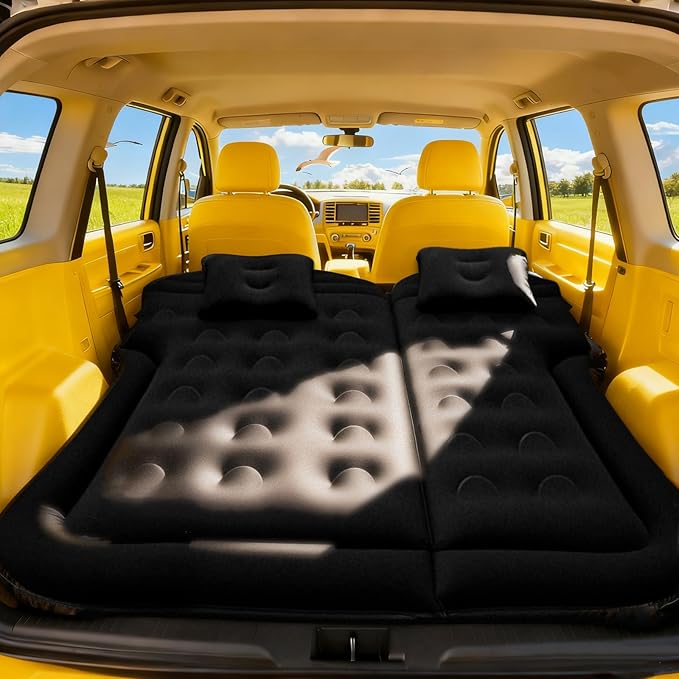 Car Air Mattress - Inflatable Bed SUV Mattress with Two Pillows for Cars Backseat Trunk Portable Flocked Camping Airbed Sleeping mat for Vehicle Travel Road Trip Indoor&ampOutdoor Activities