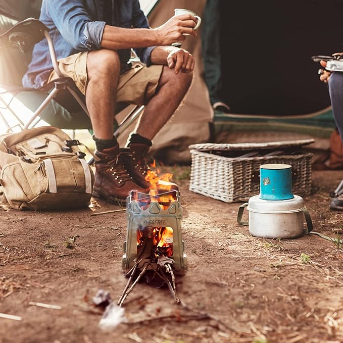 G4Free Camping Stove Portable Wood Stove with Folding Stainless Steel Pocket Backpacking Stove Outdoor Camping Hiking Traveling BBQ