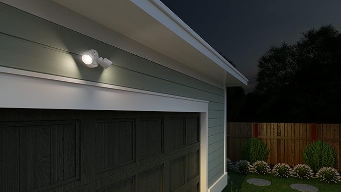 Lithonia Lighting HomeGuard 2-Light LED Outdoor Flood Lights Outdoor LED Lights Dusk to Dawn Sensor Adjustable Lumens Selectable Color Round Heads White (HGX LED 2RH ALO SWW2 120 PE WH M2)