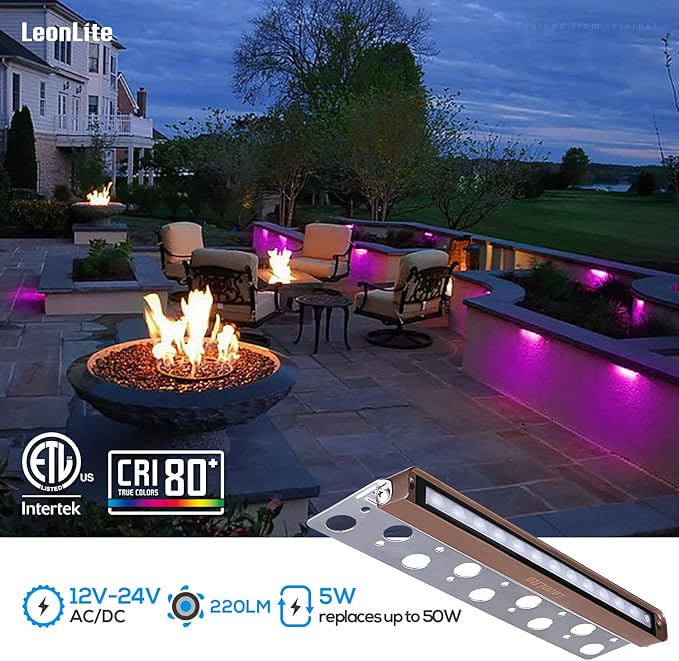 LEONLITE 8-Pack Premium Series RGB 12 Inch 5W LED Retaining Wall Lights Swivel Color Changing Hardscape Lighting Low Voltage 12V-24V AC/DC LED Landscape Hardscape Paver Light Outdoor Step Light ETL