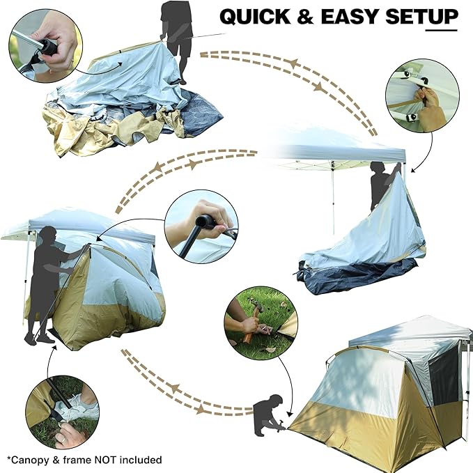 REDCAMP Canopy Camping Tent for Pop Up Canopy Tent Inner Tent Converts Straight Leg 10'x10' or 10'x20' Canopy into Camping Tent Fits 4-6 Person(Frame/Shelter NOT Included)