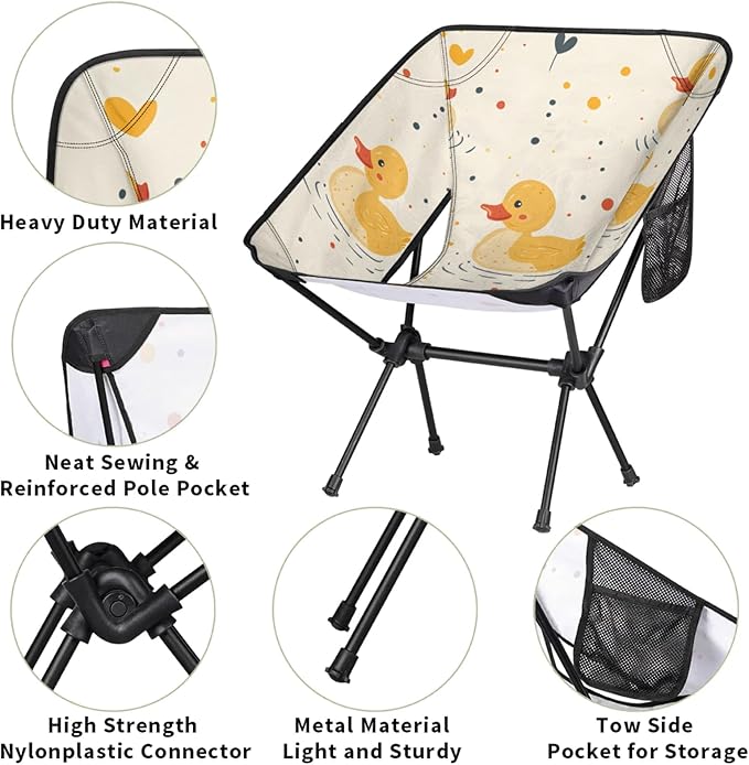 Honeybaby Folding Camping Chair Ducks dots Camping Chairs Lightweight Portable Chair Outdoor Foldable Chairs for Camping Travel Picnic Beach Hiking