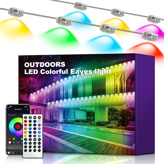 XINKAITE 50FT Permanent Outdoor Lights with 25 LEDs - Smart RGB+IC with 16 Million DIY Colors IP67 Waterproof App &amp Remote Control Hundreds of Dynamic &amp Scene Modes for Holidays Christmas