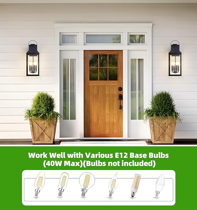 tewei 22'' Large Outdoor Wall Light Porch Light Outdoor Wall Sconce Lantern 4-Light Modern Black Exterior Lighting Fixture Wall Mount Outside Light for House Garage 1-Pack
