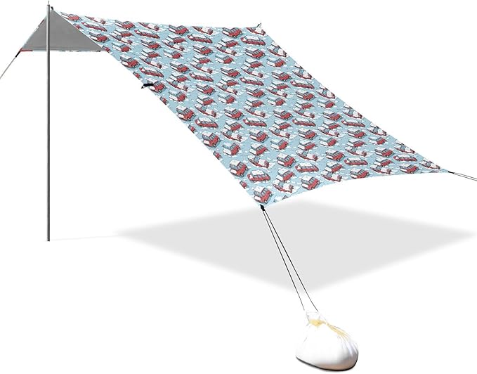 ALAZA Snow Cars Beach Tent Sun Shelter UPF50+ Protection Beach Shade Canopy w/ 4 Sandbags for Outdoor Camping Fishing Backyard Fun Picnic 10x9 ft