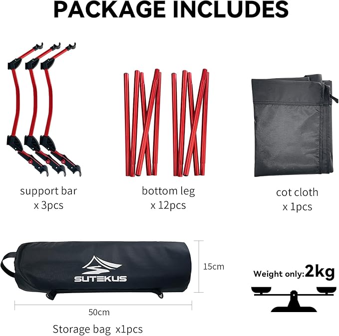 Sutekus Portable Camping Cot Ultralight &amp Easy to Set Up for Outdoor Hiking Travel Beach Mountaineering (Black)