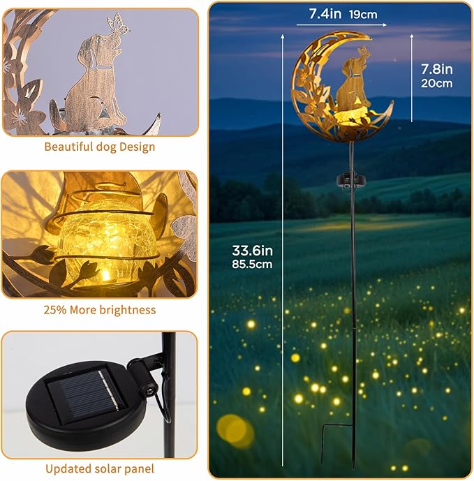 Lights Outdoor Decor Dog - Moon &amp Bird SolaGardenLights Waterproof Auto On/Off Pathway Lighting for Yard/Lawn/Patio Handcrafted Metal Solar-Stake-Lights for Outside Decorations
