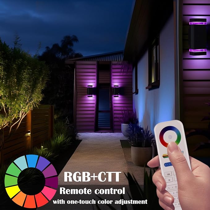 Up and Down Outdoor Wall Lights Mi.Light Remote Control Warm White 1000lm Color Changing RGB-CCT Outdoor Wall Light IP65Smart Light Bulb GU10 Exterior Fixture with ETL (3 Pack)