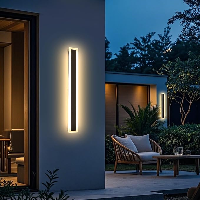 Long Outdoor Wall Lights 1 Pack 31.5 inch LED 3000K Linear Outside Lighting Linear Outdoor Wall Sconce IP65 Waterproof Black Exterior Lights for Garden Garage Front Door Yard