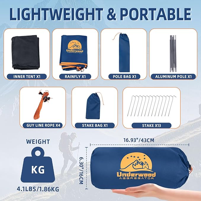 1 Person Backpacking Tent for Camping - Ultralight Waterproof Outdoor One Person Tent Windproof Rainproof Compact Single Pole Shelter for Camping Hiking Hunting Travel by Underwood Aggregator