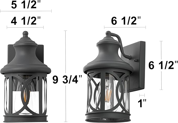 2-Pack Outdoor Wall Lights Porch Lights Waterproof Outdoor Wall Sconce Exterior Light Fixture Grey Finish with Clear Glass Shade for Garage Patio Front Door Balcony