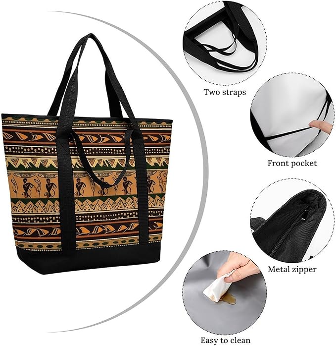 Insulated Shopping BagLarge Reusable Cooler Bags Bohemia Style Traditional African Pattern Printed Foldable Shopping BagTravel Waterproof Shoulder Bag