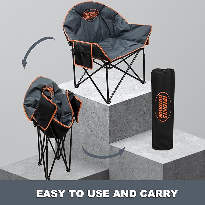 Oversized Heated Camping Chair for Adults(No Power Bank) Heavy Duty Camping ChairsHeated Chairs Outdoor SportsW/3 Control Levels for Back &amp Seat(Grey)