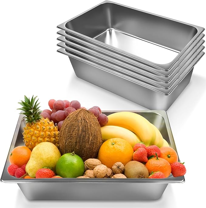 6 Pack Full Size Steam Table PansStainless Steel Hotel Pan1/1 6 Inch Deep Anti Jam Commercial Table Pan20.8 L x 13 W Catering Pans Food Pans for Hotels Restaurants and Home Use
