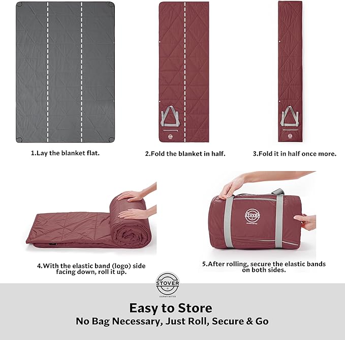 STOVER Large Waterproof Outdoor Stadium Blanket- Extra Thick Soft Fleece Camping Blanket for Travel Picnics Sports 79x55 Warm Windproof Sand-Proof Lightweight Packable (Game Day Crimson)