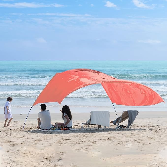 Beach Wind-Powered Shade Canopy Portable Sun Shelter Tent UPF 50+ UV Protection Lightweight Easy Set Up 150 Sq. Ft. of Shade for 3-6 People Burnt Coral