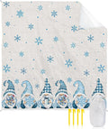 Beach Blanket Waterproof Sandproof OversizedGnomes Christmas Tree Beach Mat with Corner Stakes Sand PocketsWinter Blue Snowflakes Retro Linen Outdoor Picnic Mat for Travel Camping Hiking 108x84In