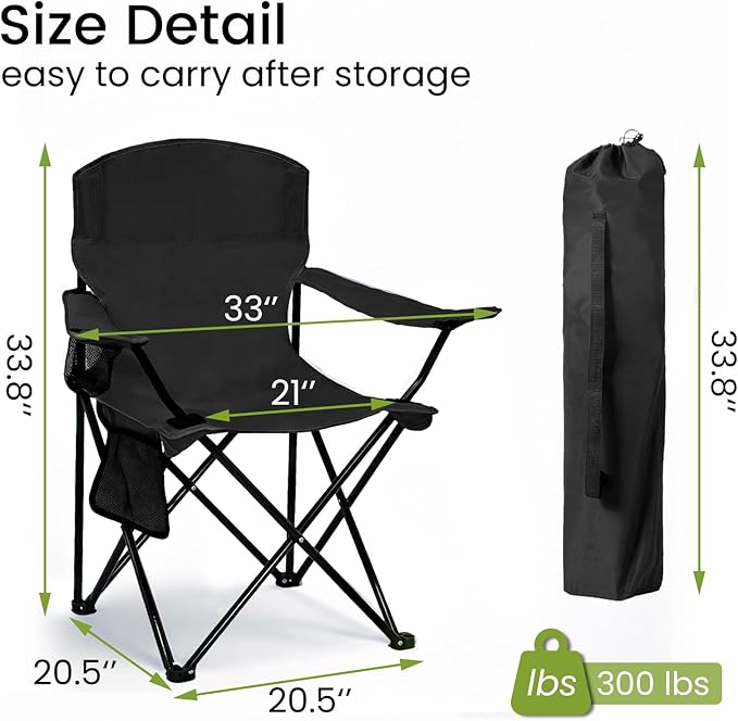 Camping Chair 2 Pack Portable Folding Chair Supports 300lbs Lightweight Stable Outdoor Chair for Camping Hiking Fishing Beach Travel Picnic Compact Collapsible Camping Seat Classic Black