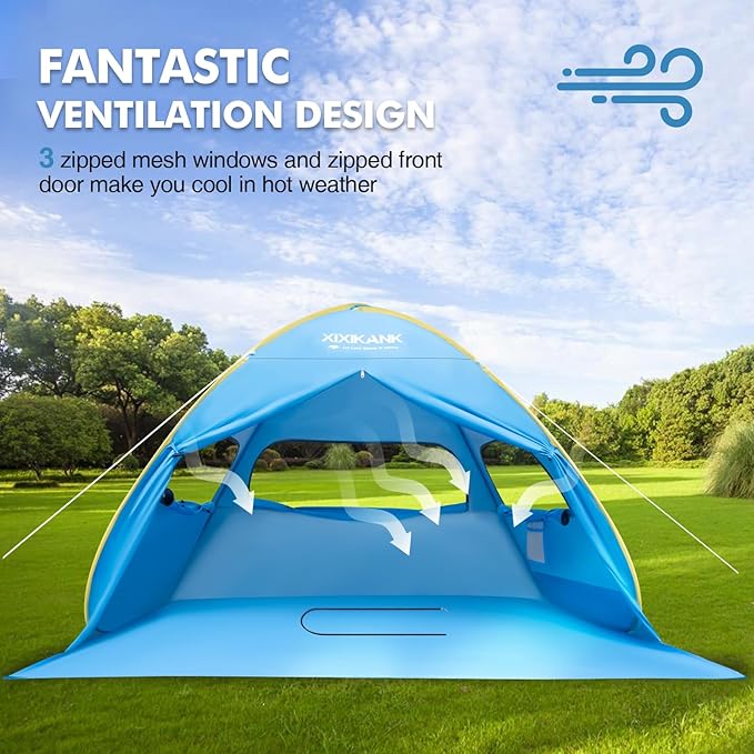 2 Second Easy Setup Pop Up Beach Tent for 2-3 PersonUPF 50+ UV Protection Beach ShadeWind Resistant Sun Protection Family Sun ShelterPortable Lightweight Cabana Canopy with Handy Carry Bag