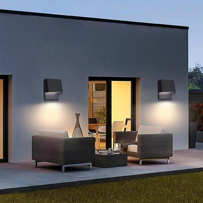 LED Modern Outdoor Wall Light Waterproof Wall Sconce 15W 3000K Matte Black Wall Mounted Lamp Exterior Wall Sconce Light for Porch Front Door Entryway Patio Hallway 2Pack