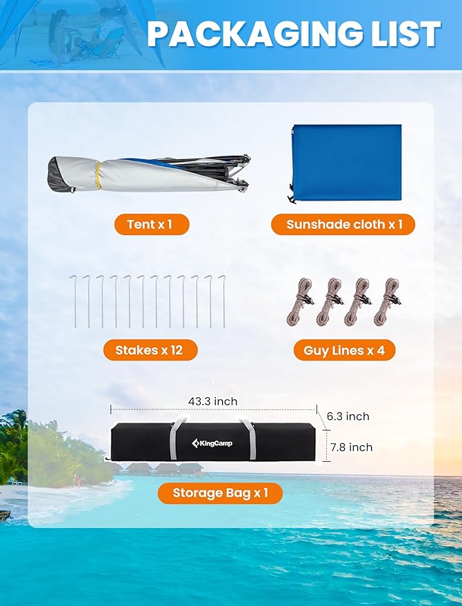 KingCamp Pop Up Canopy Beach Tent for 6-8 Person 7.9' x 7.9' Outdoor Sun Shade with Detachable Sunshade for Camping Beach Garden &amp Backyard