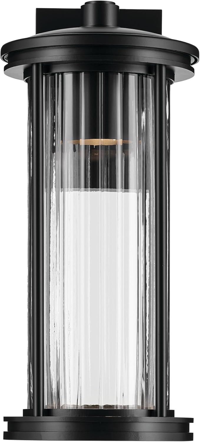 Kichler Barras 16 1-Light Outdoor DarkSky Approved Wall Sconce with Clear Ribbed Glass in Black Vertical Mount (16 x 7.25) 59023BKDS