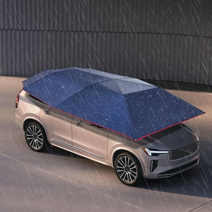 Semi-Automatic Car Canopy Tent 13.78x7.2ft Folding Sun Protection Car Awning Cover Removable Carport Umbrella Portable Universal Auto Shading Protection for Sedan SUV Parking Outdoors (Navy Blue)