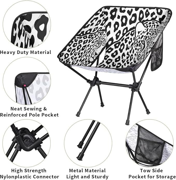 Animal Leopard Print Camping Chair Lightweight Portable Chairs for Adults Easy Installation Outdoor Foldable Camping Chair for Camping Fishing Hiking Picnic Beach