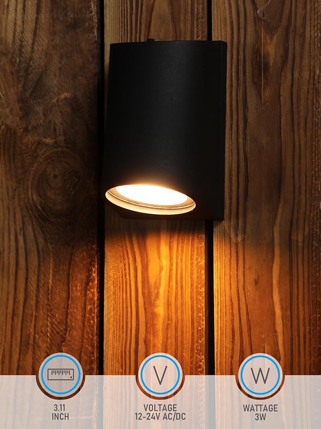 LEONLITE 5CCT Low Voltage Fence Lights 3 inch 3W LED Deck Lights 12-24V AC/DC Landscape Step Railing Light CRI90 1800K/2700K/3000K/4000K/5000K IP65 UL Listed Cord Black Aluminum Pack of 4