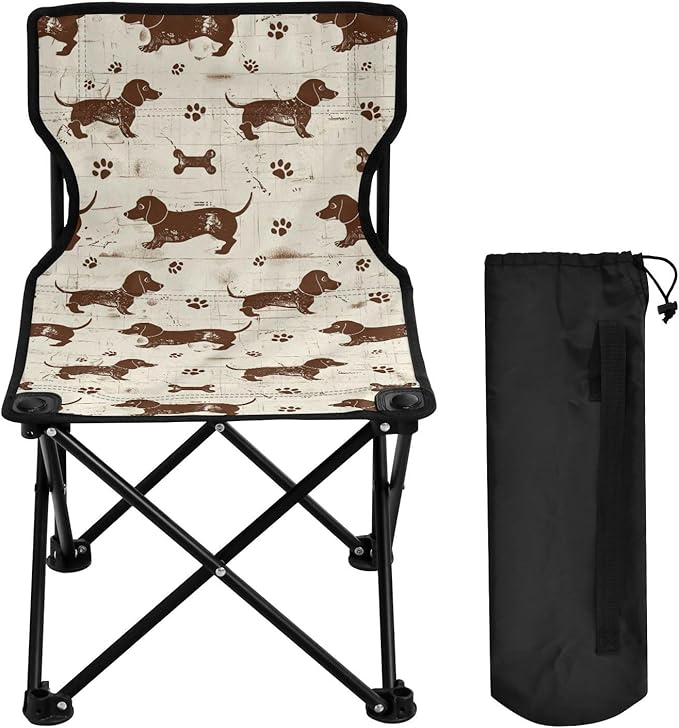 KLL Dashshund Dog Cute Brown Retro Foldable Folding Chairs Ultralight Beach Chair Includes Carry Bag Travel Chair for Outside Outdoor