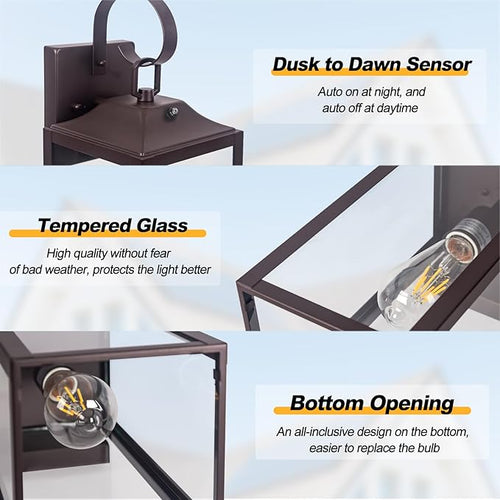 19 Dusk to Dawn Outdoor Lighting 2 Pack Large Outdoor Wall Sconce Dusk to Dawn Sensor Wall Sconce Lamp Anti Rust Bronze Dusk Till Dawn Porch Light for Doorway Garage Patio