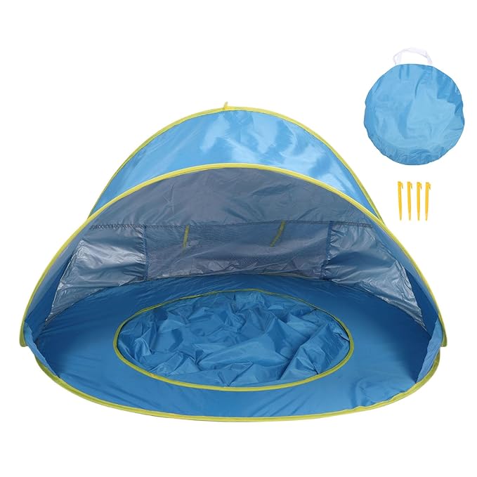 Baby Beach Tent Sun Shade Pop Up Tent with Pool for Outdoor Activities Lightweight and Portable (Blue)