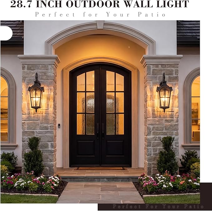 Emliviar Outdoor Wall Sconce 28.7 Extra Large Outdoor Wall Lamp for Front Door with Water Ripple Glass Oil Rubbed Bronze Finish WE215BL-SW ORB