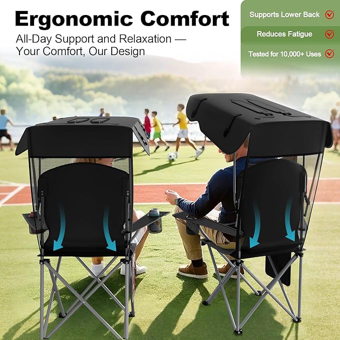 Portable Camping Chair with Canopy - Folding Chair with Canopy Durable 600D Oxford Canopy Chair for Camping Beach Picnics Fishing &amp Sports