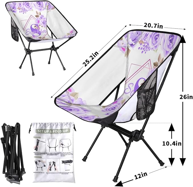 Camping Chair Personalized Backpacking Chair Lightweight Portable Folding Customized Name Chairs for Beach Sport Hiking (Purple)