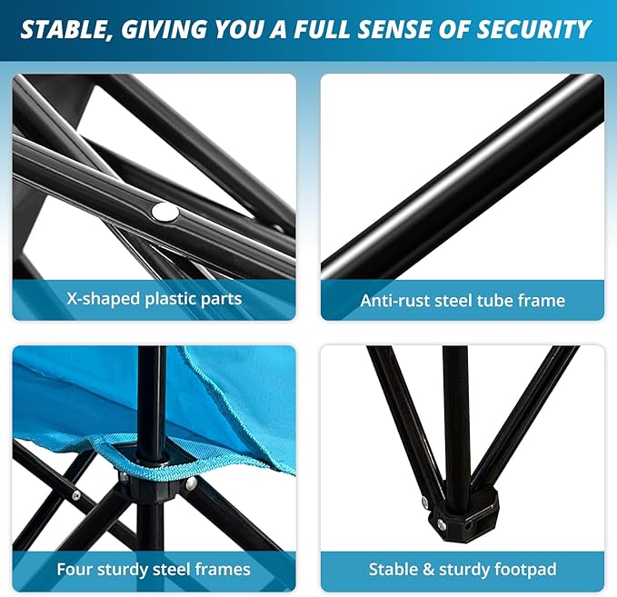 2PCS SAILARY Folding Outdoor Beach Camp Chair with Cup Holder Storage Pocket Waterproof Bag Outdoor Arm Chair Supports 225LBS Blue